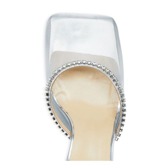 NALEBE Womens Silver Chain Crystal Mesh Stellar Square Toe Stiletto Pumps 36.5 - Picture 4 of 4